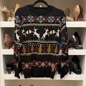 Tipsy Elves Black Multicolor Reindeer Sweater